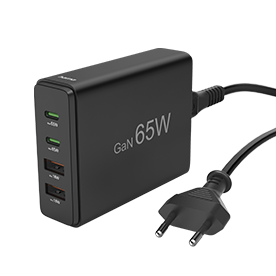 Hama 4-Port USB Charging Station, GaN, Fast Charger, 2xUSB-C, 2xUSB-A, PD, 65 W