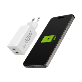 Hama Fast Charger, GaN, 2x USB-C, PD / Qualcomm®, Mini-Charger, 65 W