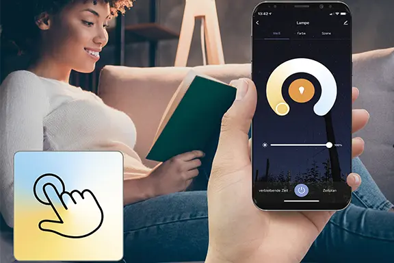 Person controls the brightness via smartphone.