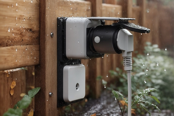 There is a network plug on a garden fence, in the smart Hama WiFi socket outlet