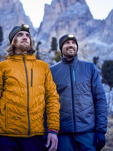 Men with headlamps for outdoor adventures with high luminosity